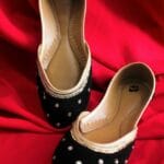 Black Velvet Khussa with Silver Work - 2135