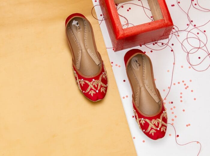 Red Khussa With Golden Embroidery For Her-2145 - Image 3