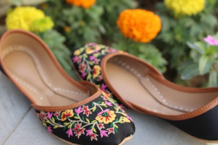 Black Thread work embroidered Khussa - 2258 - Image 2