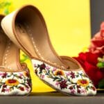 White Thread work embroidered Khussa - 2258