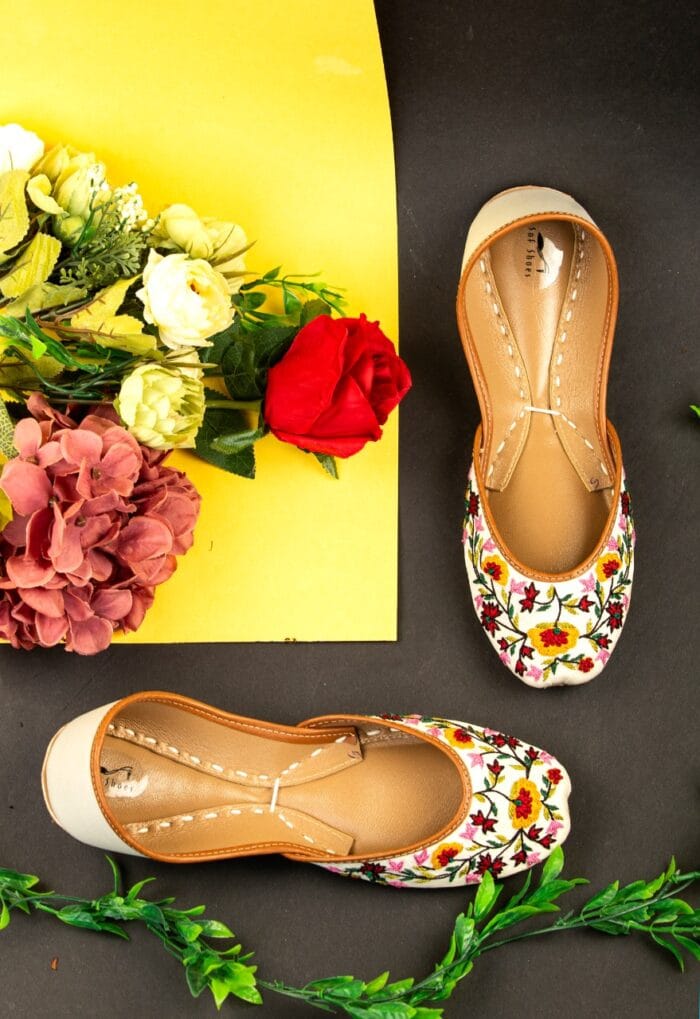 White Thread work embroidered Khussa - 2258 - Image 2