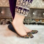 Black Thread work embroidered Khussa - 2258