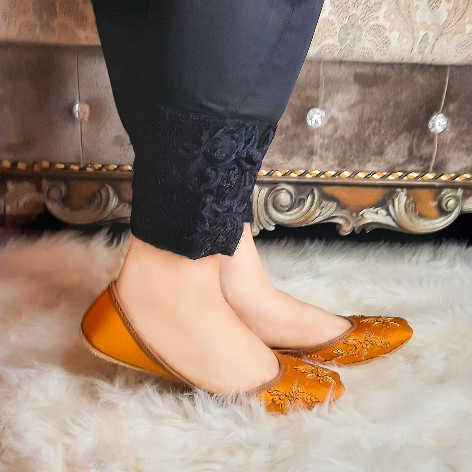 WhatsApp Image 2023-03-11 at 6.47.40 PM (3) Mustard Embroidered Khussa - 2254 - Image 1