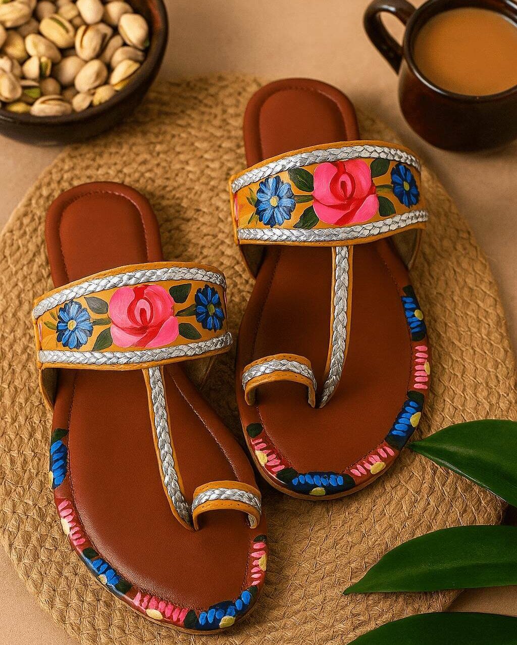 Yellow Hand Painted Kolapuri For Her-4013 Yellow Hand Painted Kolapuri For Her-4013