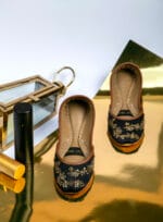 Jet Black Intricate Embroidery Khussa - 2182 - Image 2