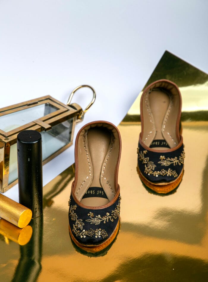 Jet Black Intricate Embroidery Khussa - 2182 - Image 2