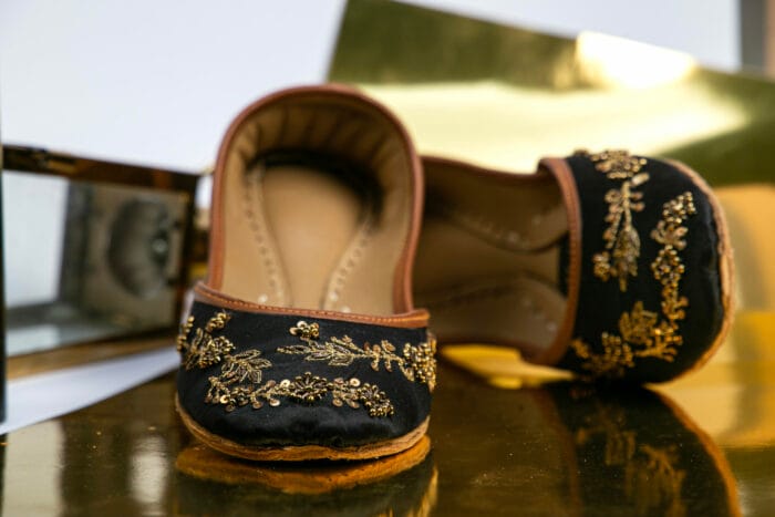 Jet Black Intricate Embroidery Khussa - 2182 - Image 3