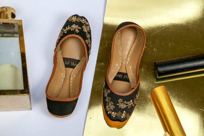 Jet Black Intricate Embroidery Khussa - 2182 - Image 6