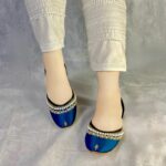 Teal Blue Khussa With white Pearls-2144 - Image 3