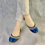 Teal Blue Khussa With white Pearls-2144 - Image 2