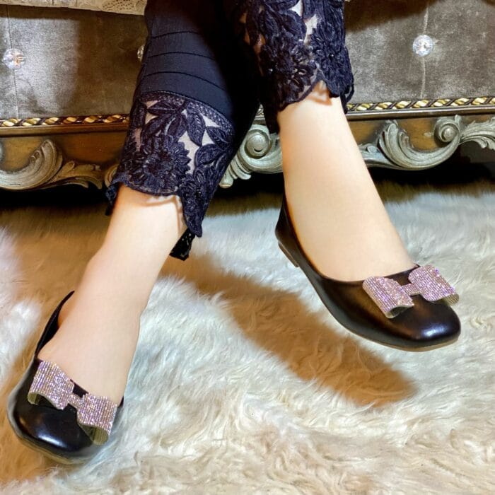 Black Pumps With Silver Shining Bow-628 - Image 3