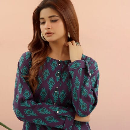 Ready to Wear 2 Pcs Printed Cambric Suit with Peacock Design