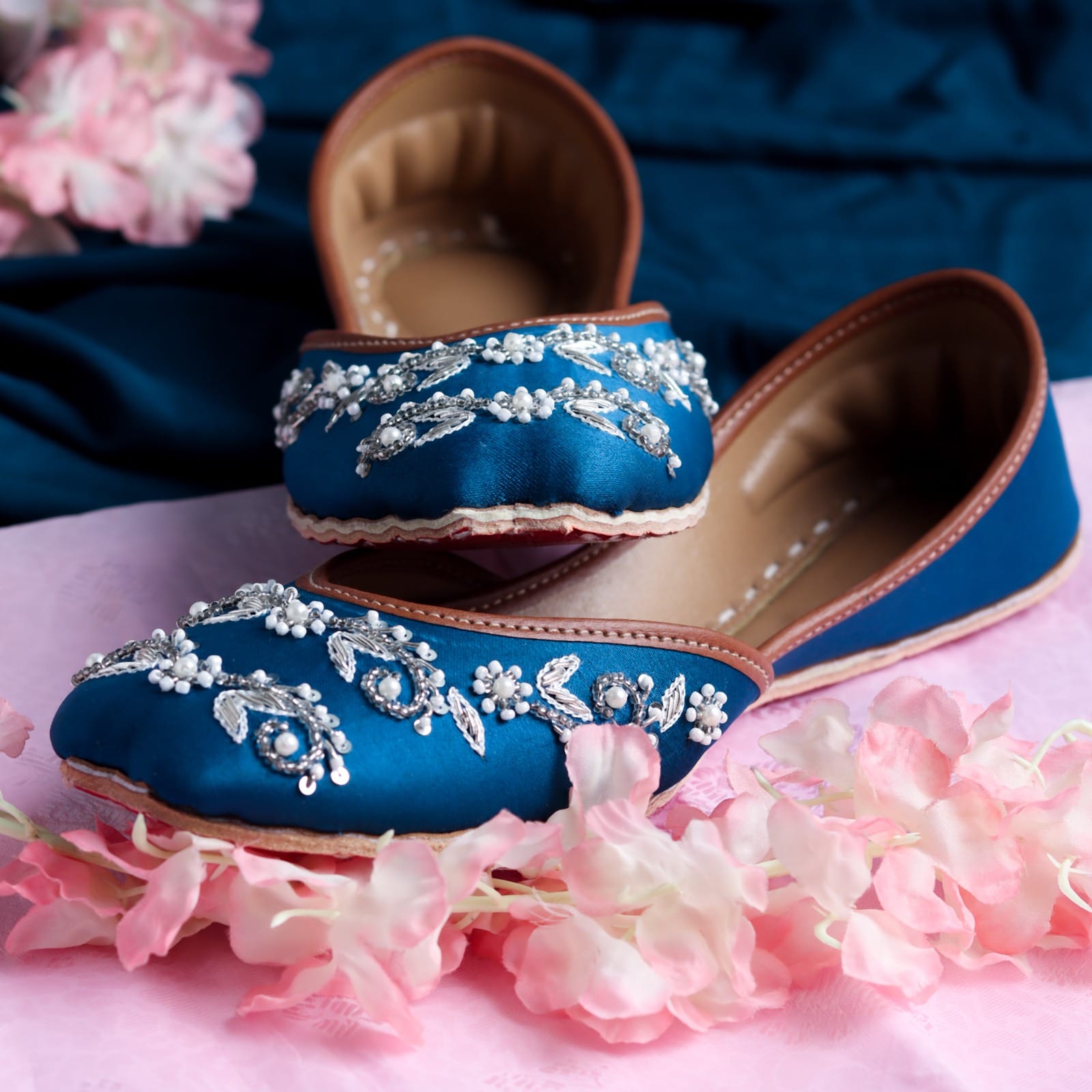 WhatsApp Image 2023-12-22 at 6.50.36 PM (1) Teal Blue Khussa With Silver Loom Enchantment-2308 - Image 1