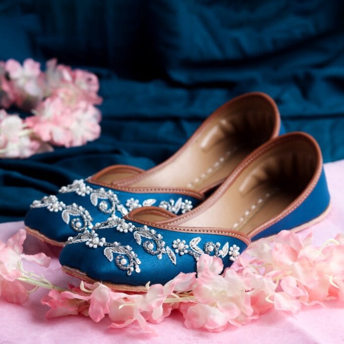 Teal Blue Khussa With Silver Loom Enchantment-2308 - Image 3