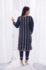 Navy Blue Embroidered 2 PC Dress