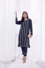 Navy Blue Embroidered 2 PC Dress