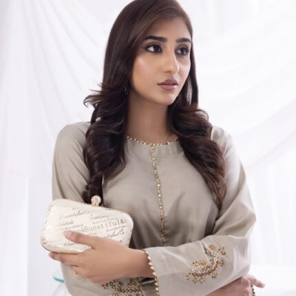 Oyster Grey Embroidered 2 PC Dress