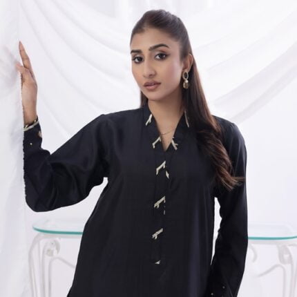 Black 2 Pcs Stitched Dress