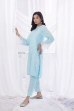 Sky Blue 2 PCs Embroidered Dress