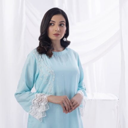 Sky Blue 2 PCs Embroidered Dress