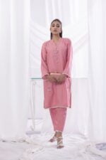 Pink 2 PCs Embroidered Dress