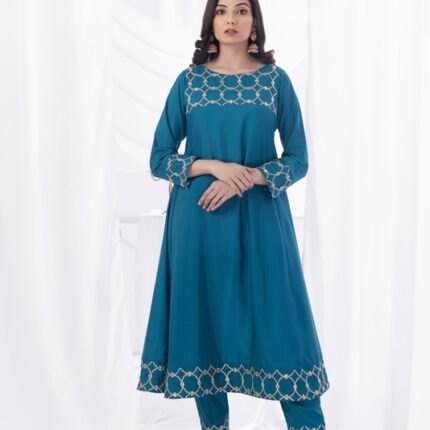 Teal Blue Embroidered Dress