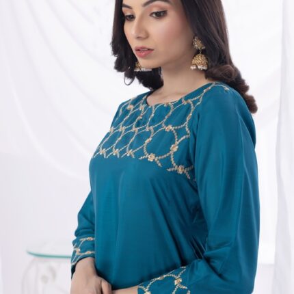 Teal Blue Embroidered Dress