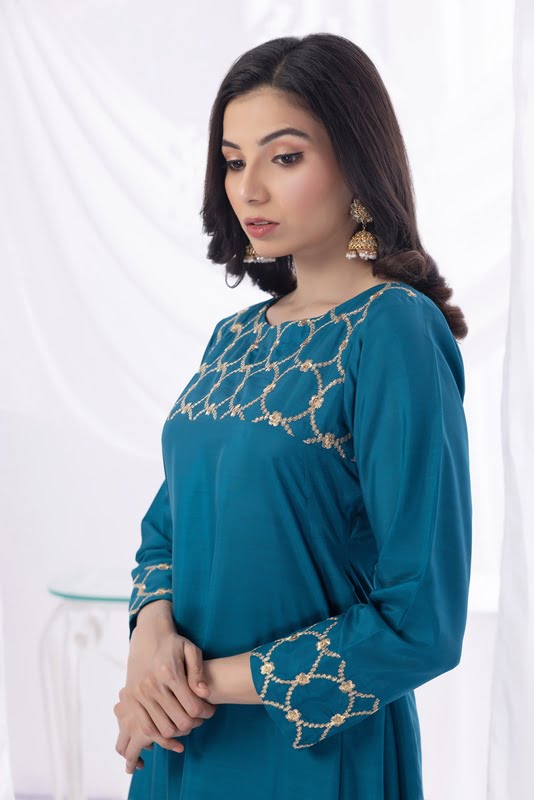 Teal Blue Embroidered Dress Teal Blue Embroidered Dress
