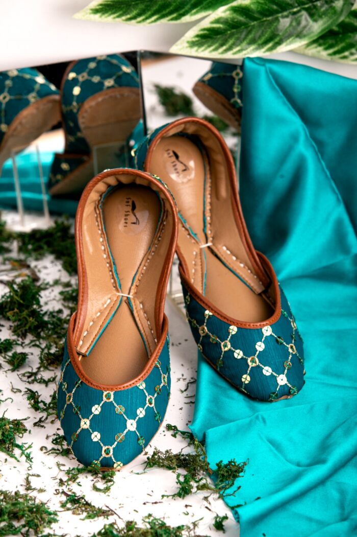 Teal Green Sequins Khussa