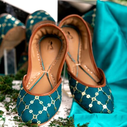 Teal Green Sequins Khussa