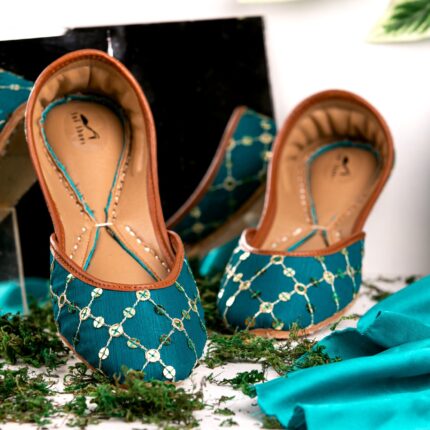 Teal Green Sequins Khussa