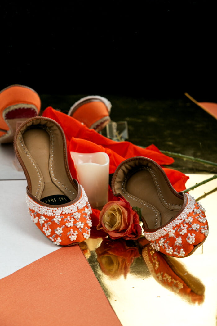 Orange khussa with pearls for Her-2269 - Image 4
