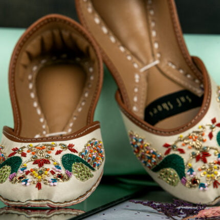 True Love Peacock embroidered Khussa Black