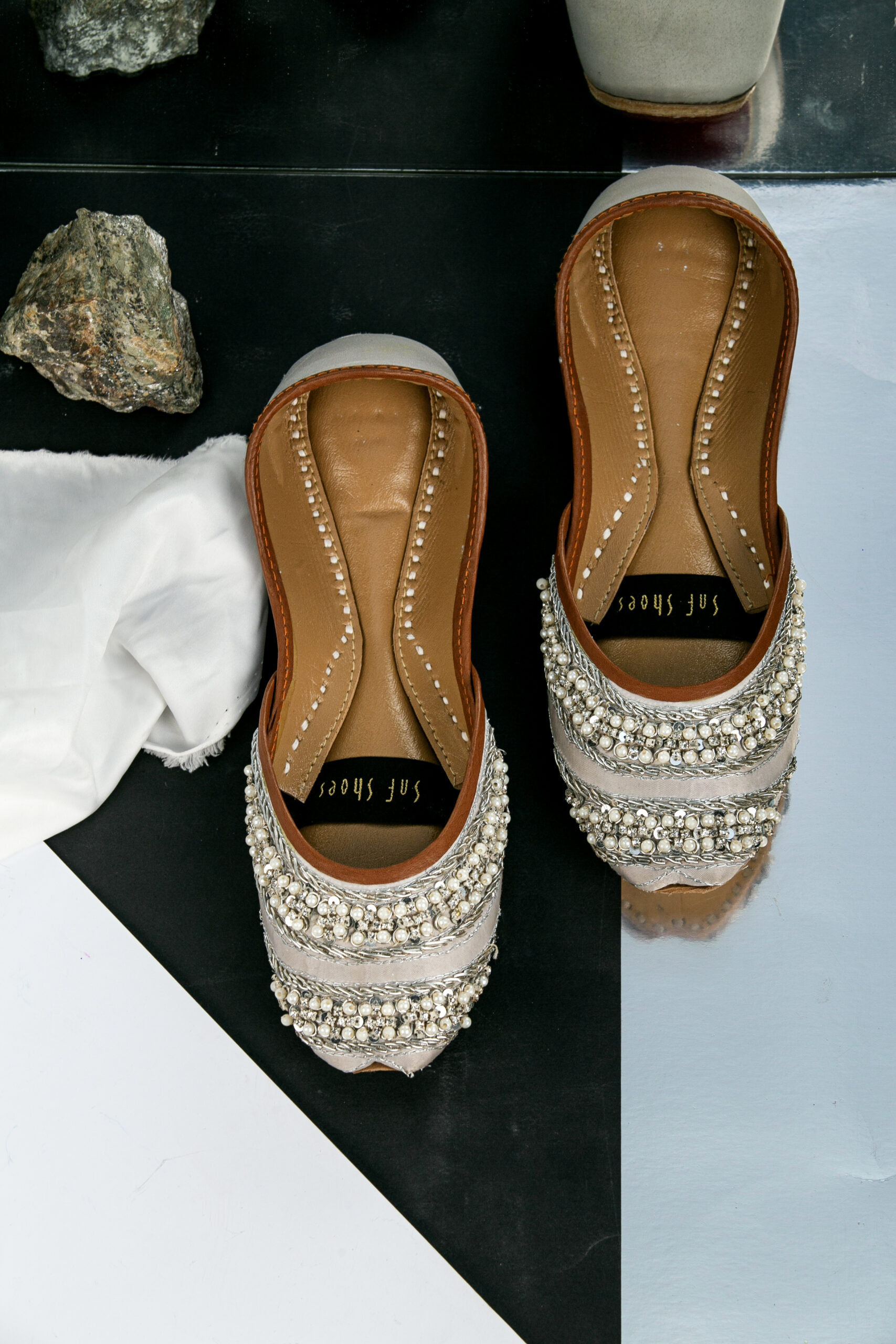 Silver Khussa with white pearls Silver Khussa with white pearls