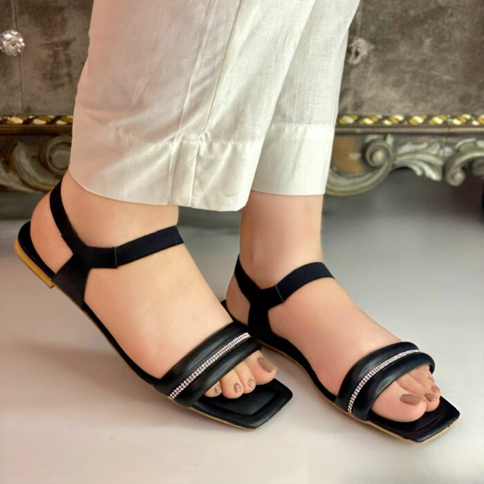 Black Flat Sandals For Her-3328 - Image 2
