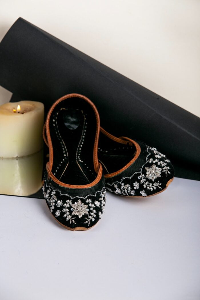 Black Net Khussa With  Silver Embroidery-2400 - Image 4