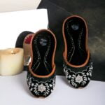 Black Net Khussa With Golden Silver Embroider