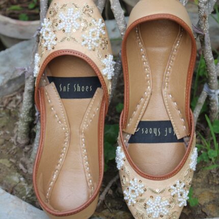 Golden Khussa With White Beats