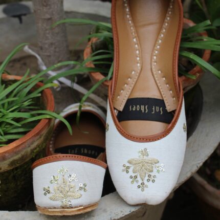 Teal Green Khussa With Golden Bunch