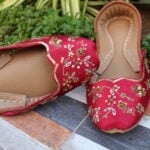 Maroon Khussa with leafy gold embroidery-2407