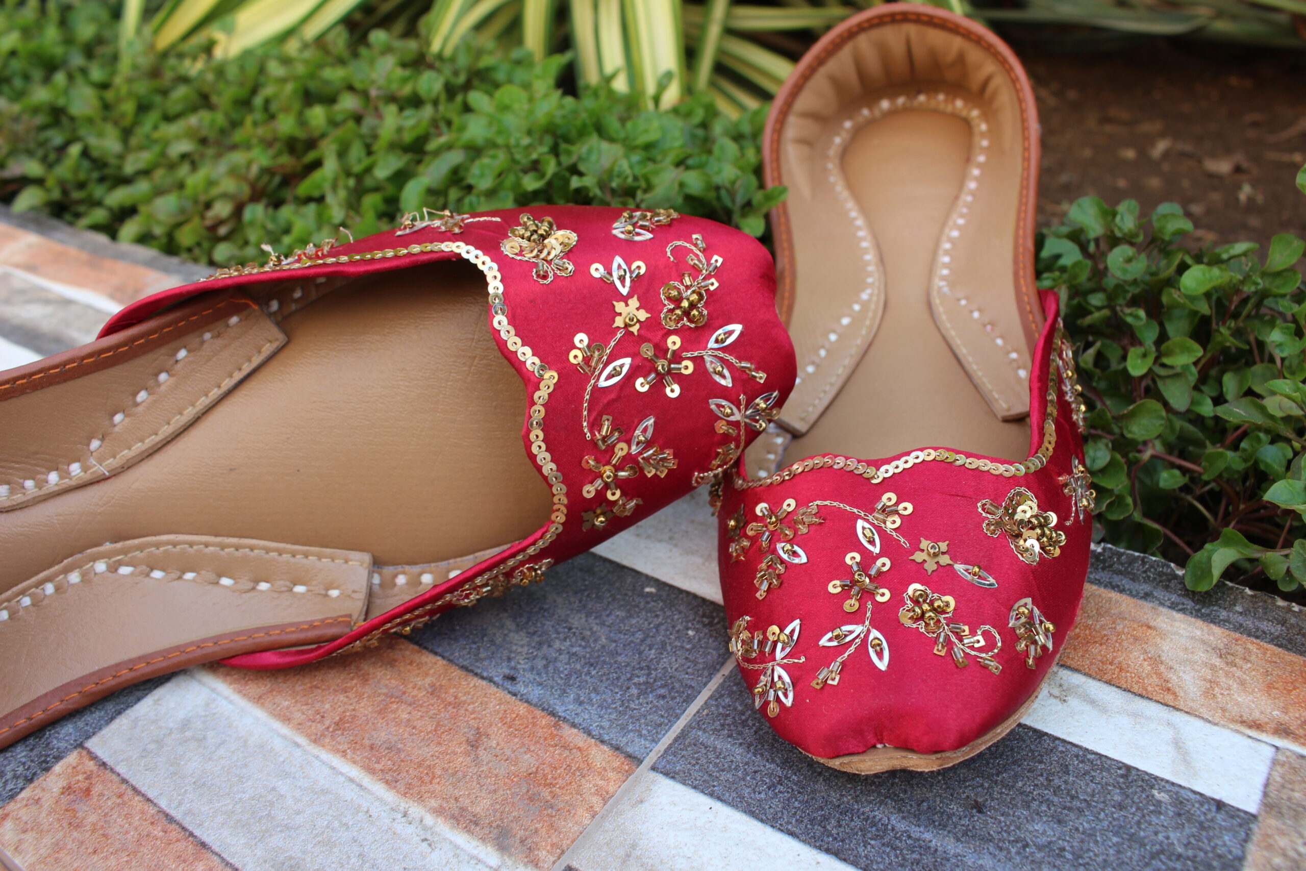 IMG_5705 Maroon Khussa with leafy gold embroidery-2407 - Image 1