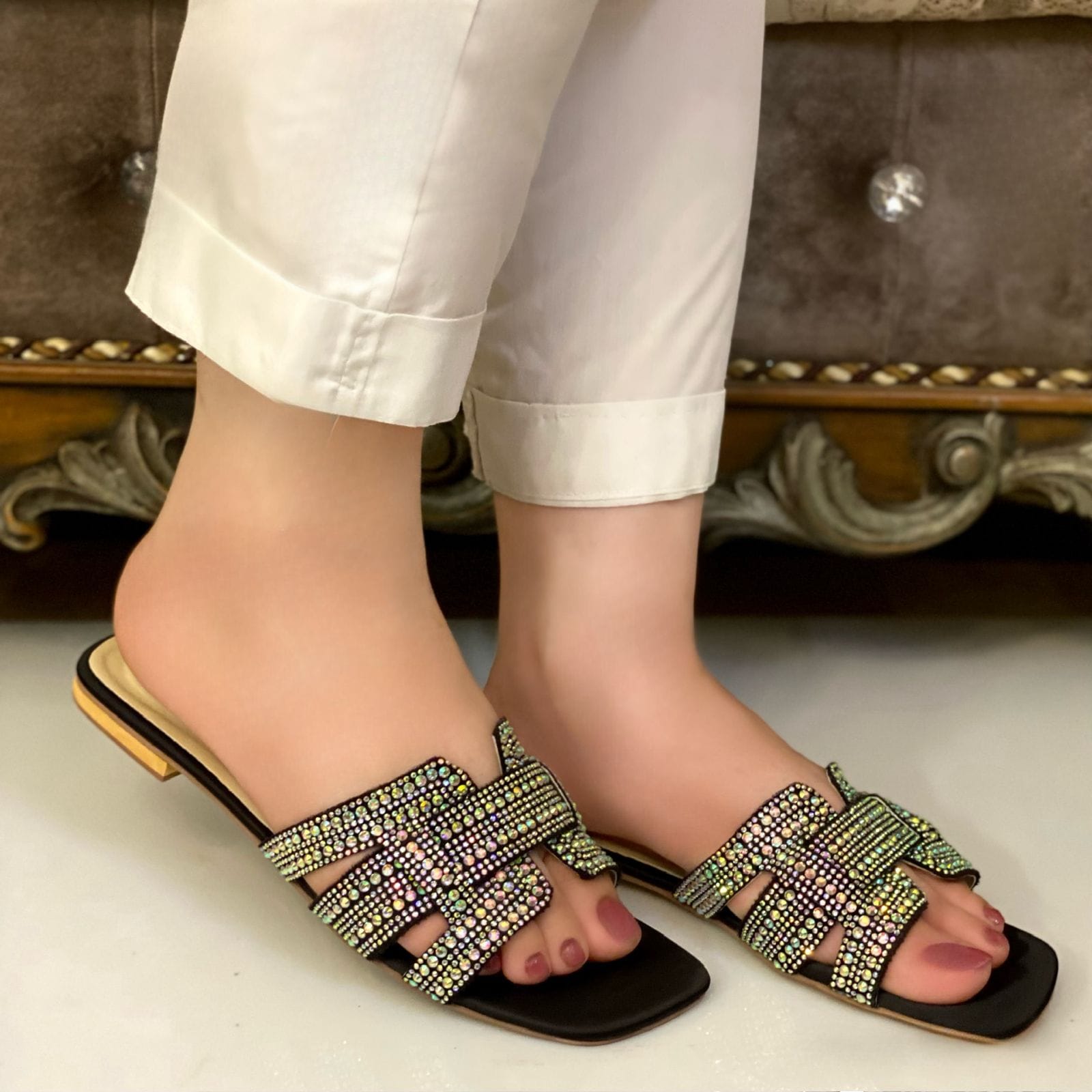 Black Flats In Glitter Beads Black Flats In Glitter Beads