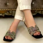 Black Flats In Glitter Beads-3344 - Image 2