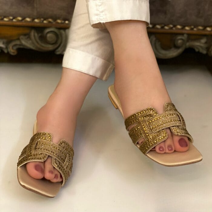 Golden Flats In Glitter Beads