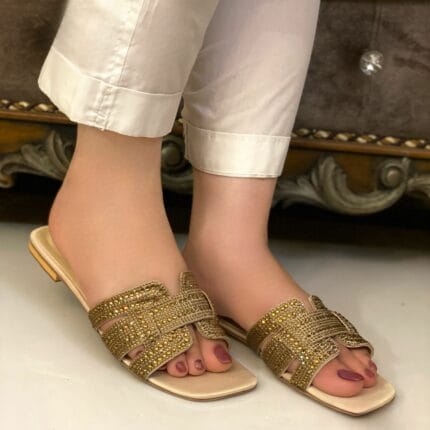 Golden Flats In Glitter Beads