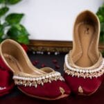Maroon Khussa With White Pearls-2144