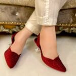 Maroon Glitter Shiny Heels For Her-7232 - Image 3