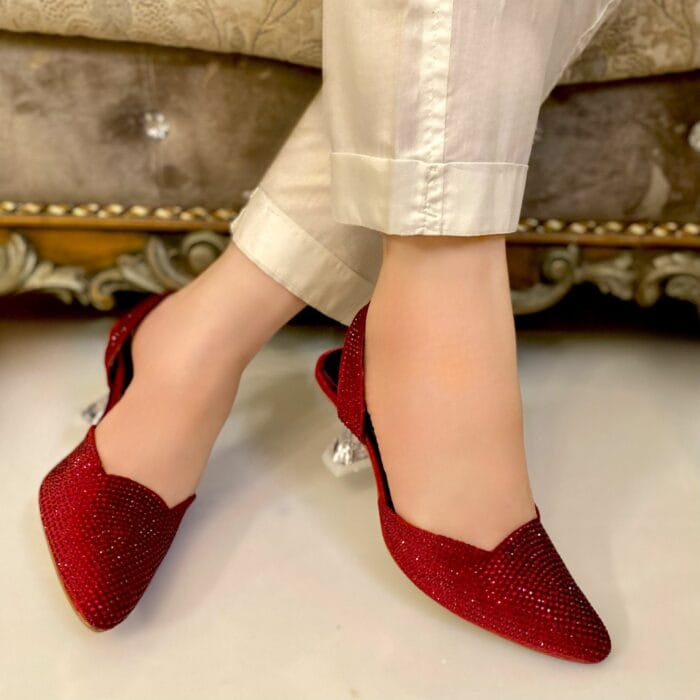 Maroon Glitter Shiny Heels For Her-7232 - Image 3