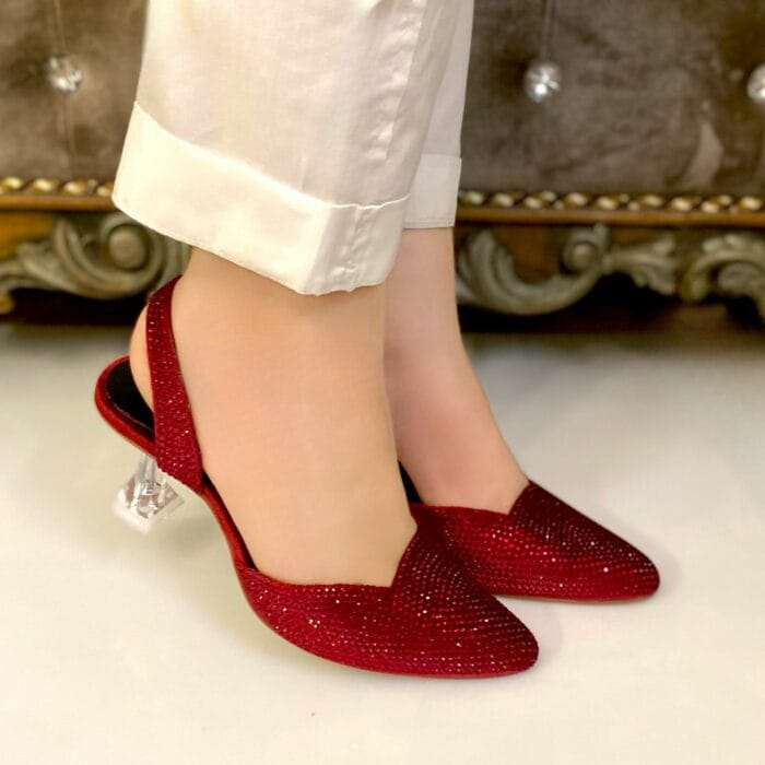 Maroon Glitter Shiny Heels For Her-7232 - Image 2