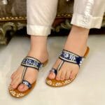 Blue Flower Painting Kolapuri For Her-3361 - Image 3